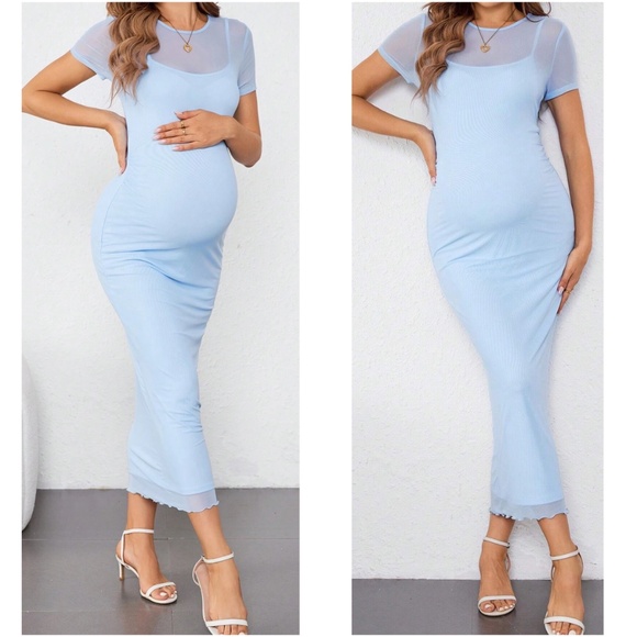 Maternity Cami Tank Short Sleeve Minimalist Midi Dress - Picture 4 of 6